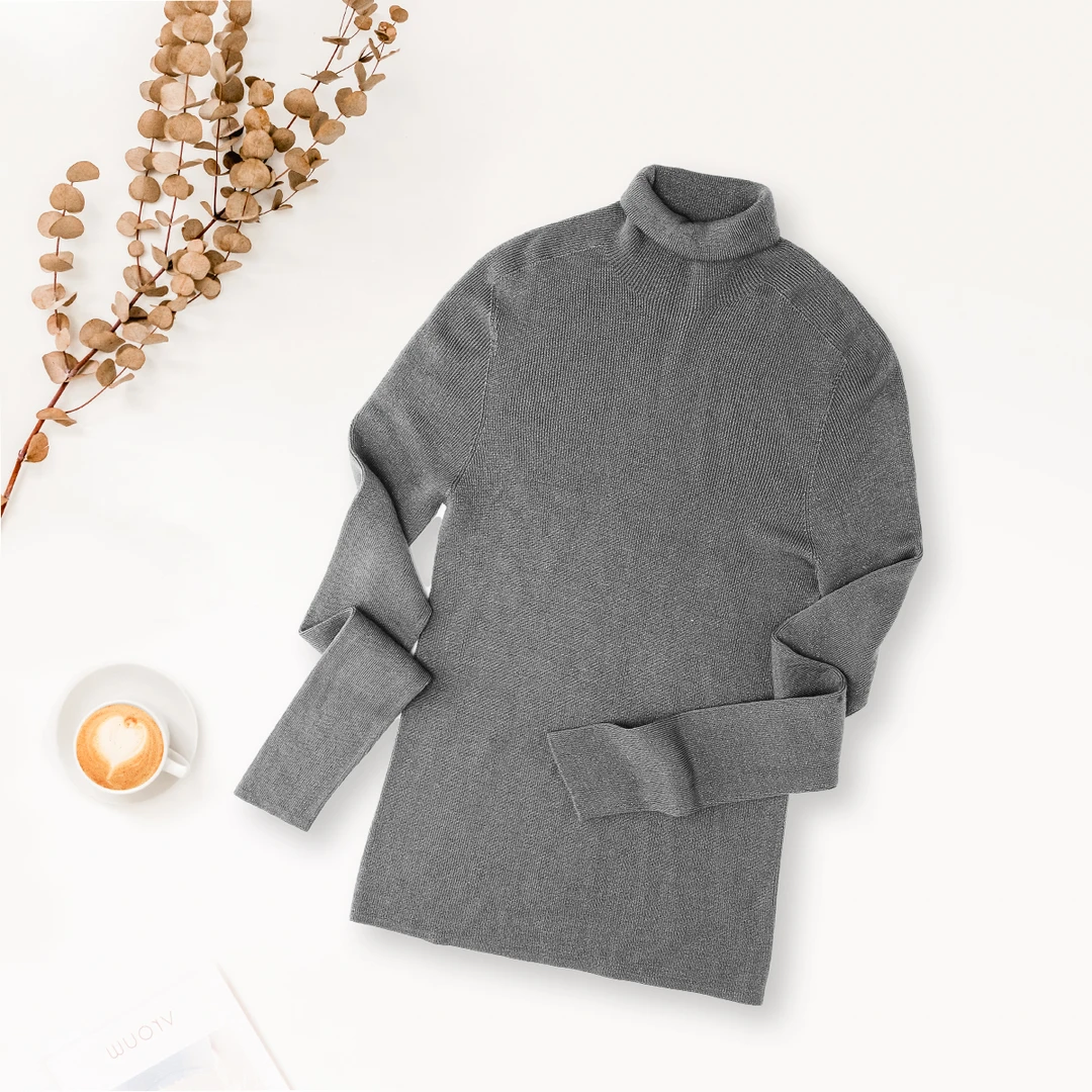 品牌新款百搭休闲精纺金丝高领弹力衫43633