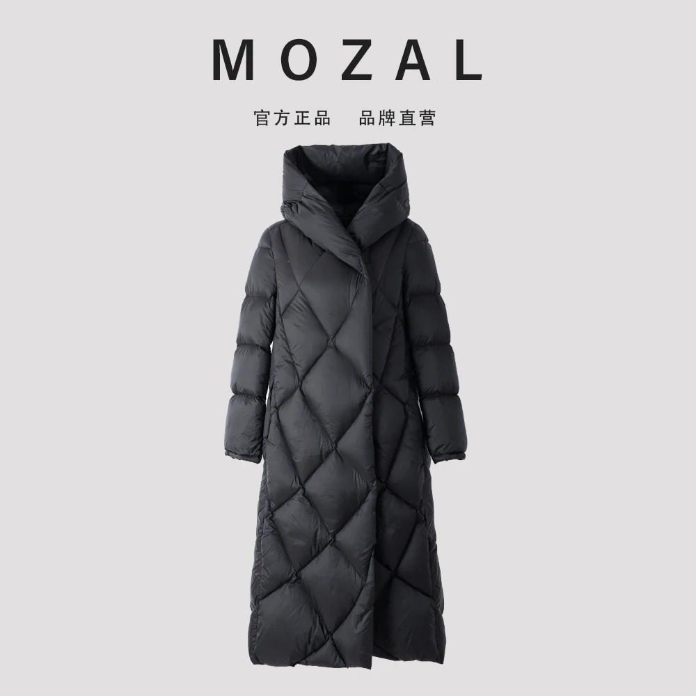 冬季保暖羽绒服品牌新款黑色连帽轻薄款菱形格鹅绒服女24012