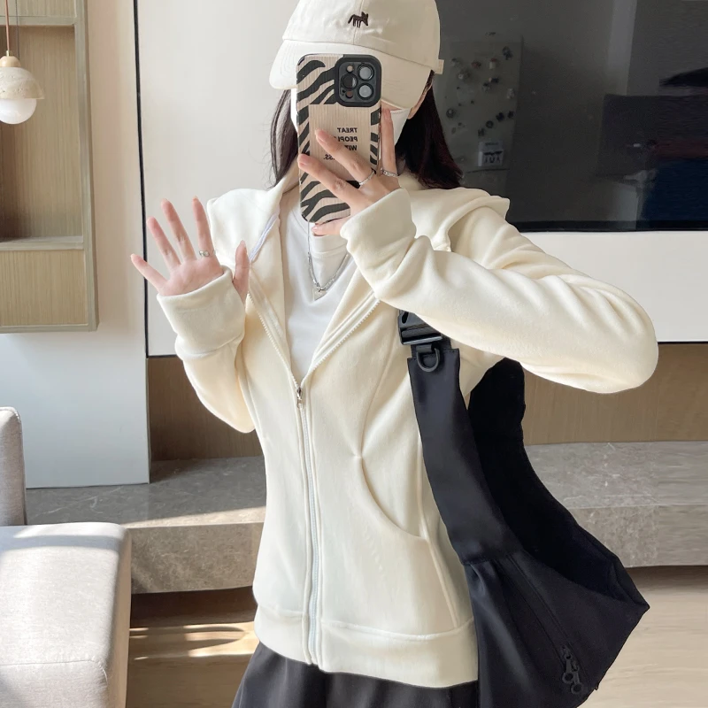【董小姐专属】连帽卫衣女秋冬季加厚修身运动开衫百搭美式拉链外套