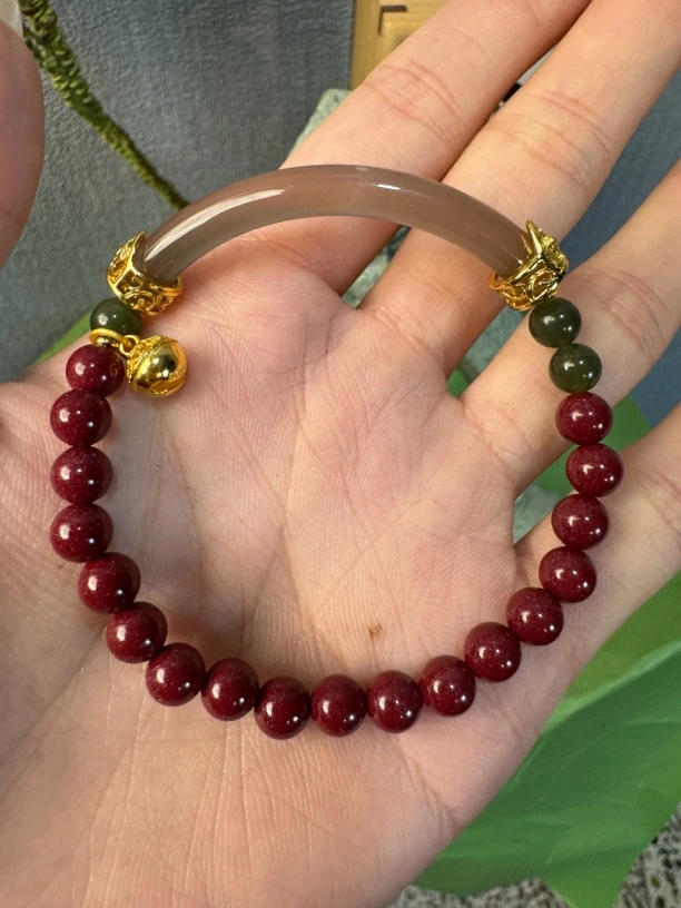 含辰砂工艺品高含量朱砂半镯设计款