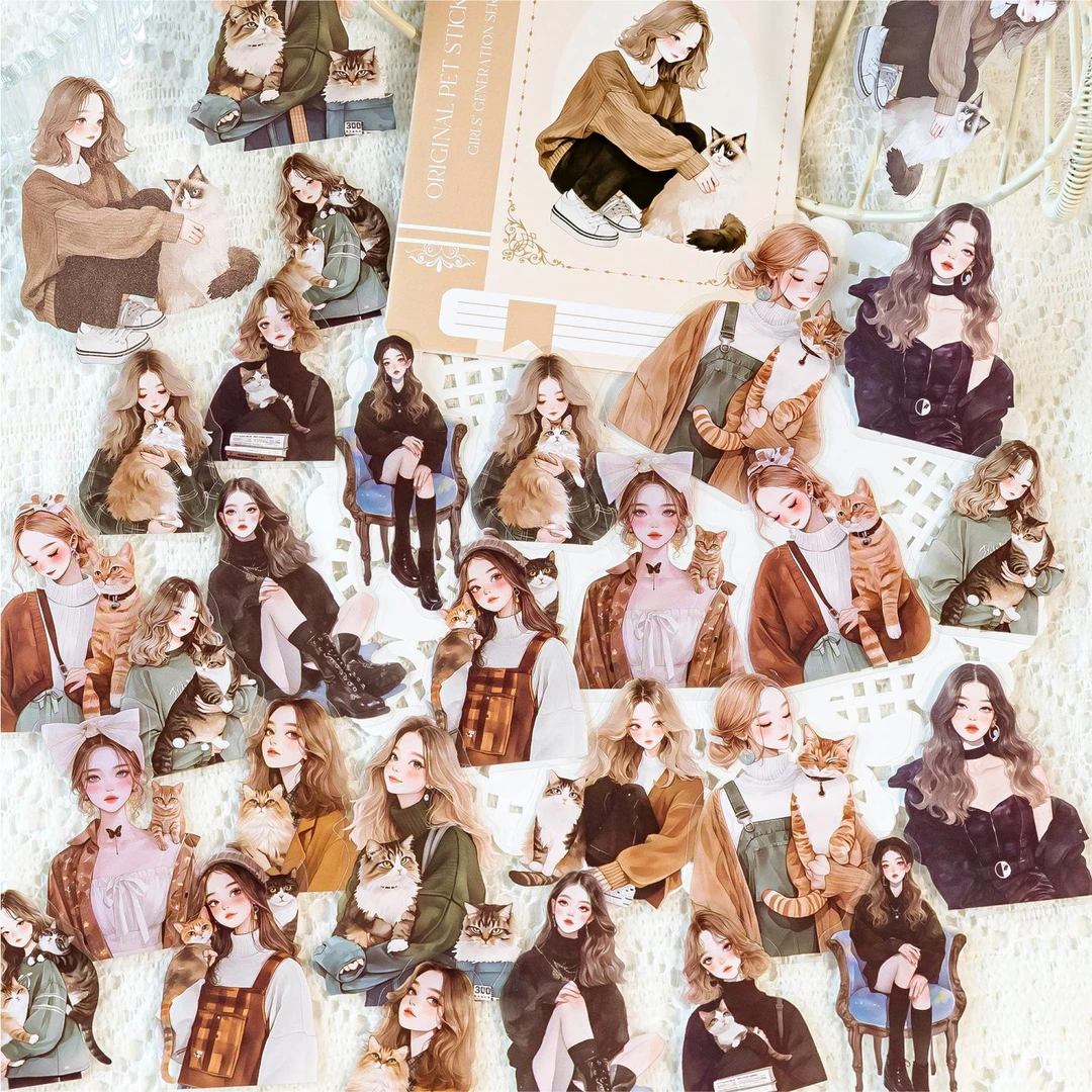 糖诗人物PET白墨贴纸包 少女时代系列 日常少女贴画手账素材贴画