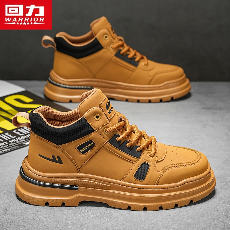 回力男鞋春季户外厚底防滑马丁靴子男款踢不烂休闲大黄靴工装潮靴