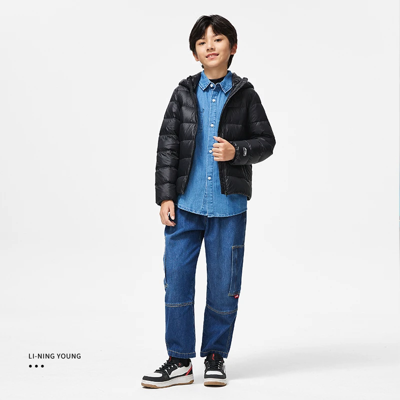 李宁儿童轻羽绒服冬季时尚连帽保暖舒适耐穿轻薄羽绒服YYMT005