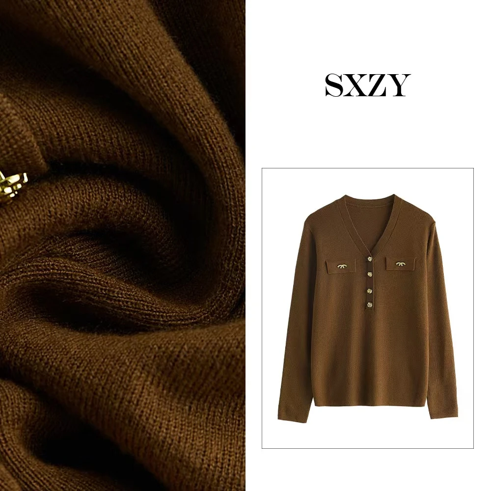 ‘SXZY’【爱尔兰】气质简约V领半排口设计针织羊毛上衣H3290