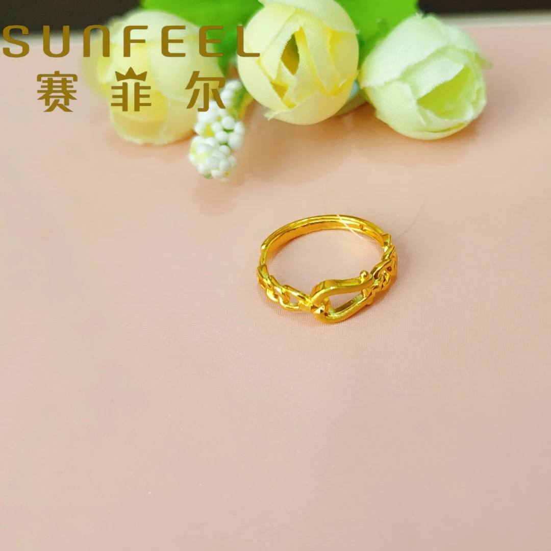 赛菲尔万足®足金时尚马蹄扣实心黄金戒指可调节洋气轻奢新年礼物
