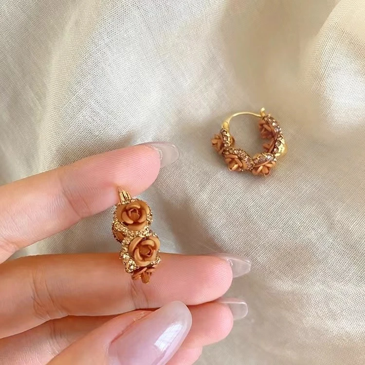 铜合金耳饰 【玫瑰年华】气质轻奢时尚个性百搭精致简约耳饰女-518