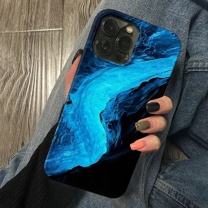 蓝色冰川苹果15promax小众手机壳iPhone14复古菲林13高级感12