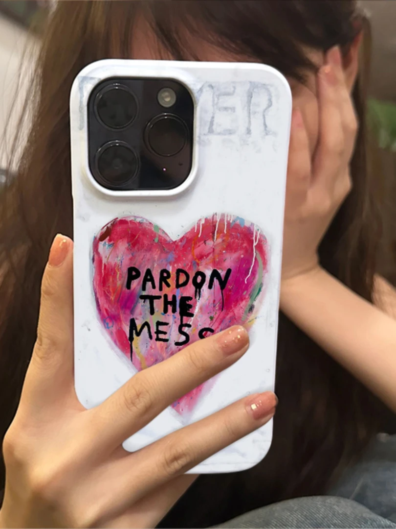 高级爱心涂鸦苹果15promax小众手机壳iPhone14高级菲林13治愈系12