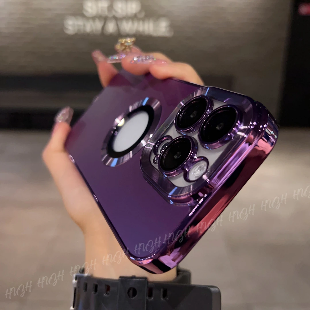 适用于苹果16promax/15手机壳磁吸漏标iPhone14/13个性电镀带软壳