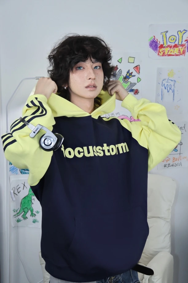 BricksSheep积木羊 美式复古撞色拼接插肩袖卫衣男女宽松连帽外套