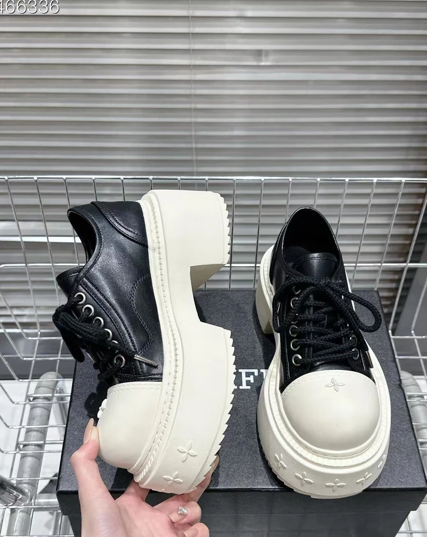 低帮系带休闲拼色百搭增高黑白大头鞋女