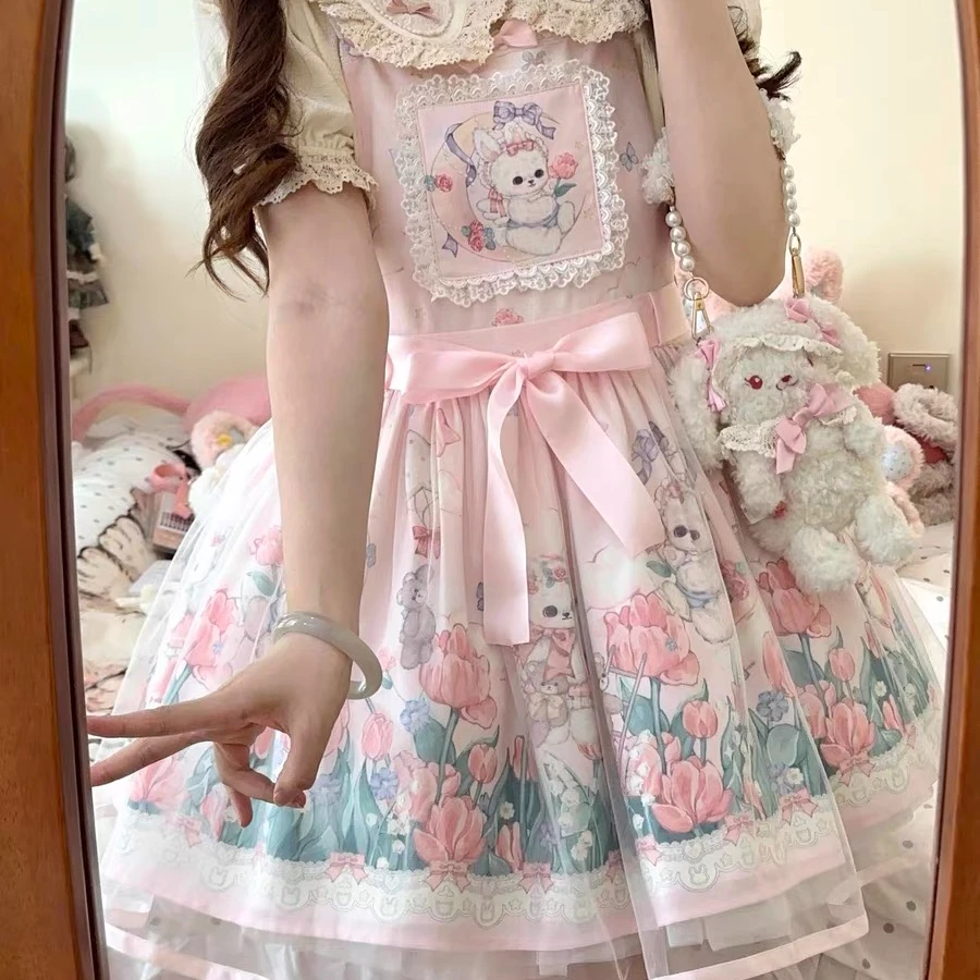 背带原创童话郁金香Lolita洛丽塔萝莉背带裙