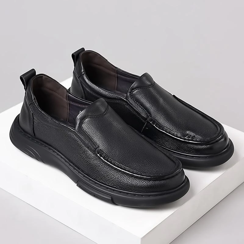 MZCK休闲男皮鞋圆头夏季一脚蹬男鞋软底舒适乐福鞋透气商务爸爸鞋
