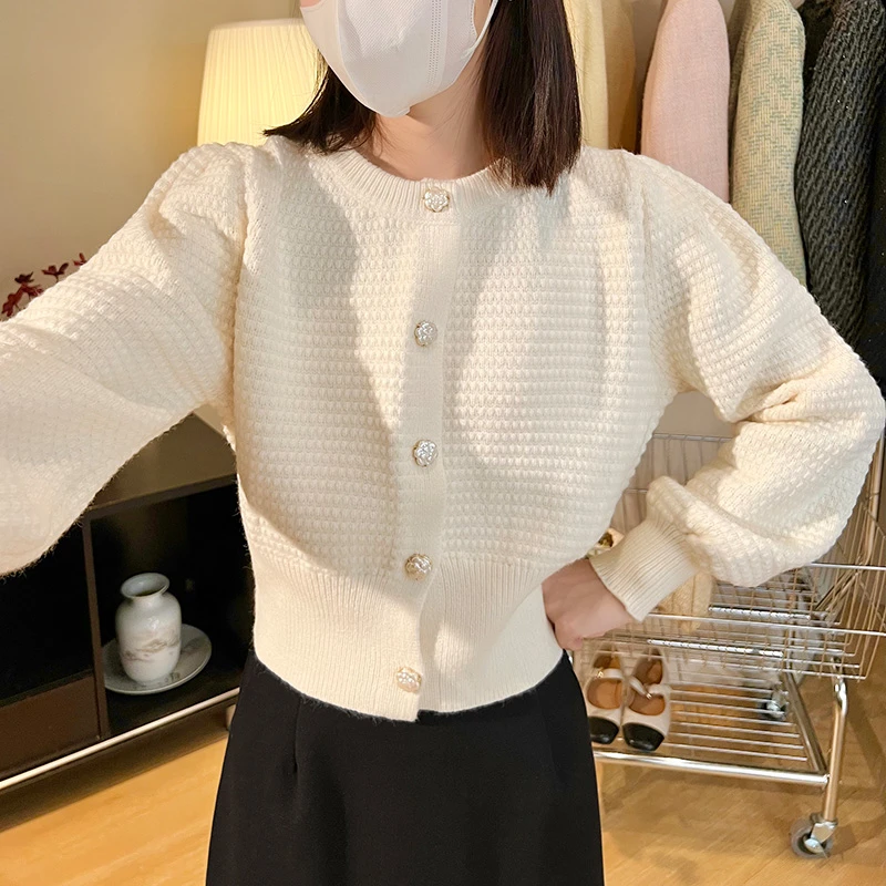 毛衣女2023秋冬季新款时尚时尚百搭显瘦气质设计感上衣白色圆领潮