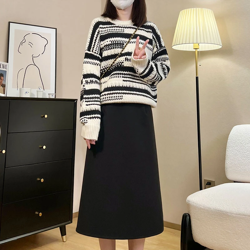 毛衣女2023秋装新款宽松显瘦慵懒风条纹时尚百搭针织圆领套头上衣