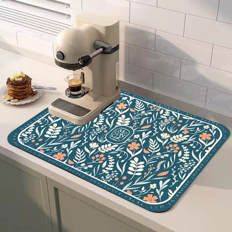 厨房台面沥水垫花卉硅藻泥吸水防滑垫桌面餐具隔热垫子