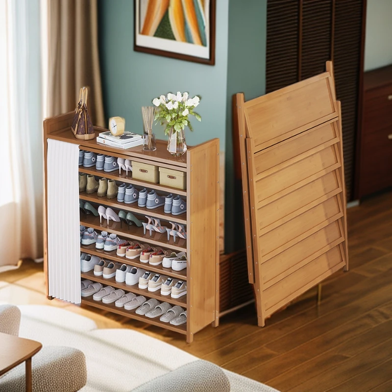 楠竹折叠鞋架子家用隔板简约多层防尘鞋柜收纳神器大容量免安装