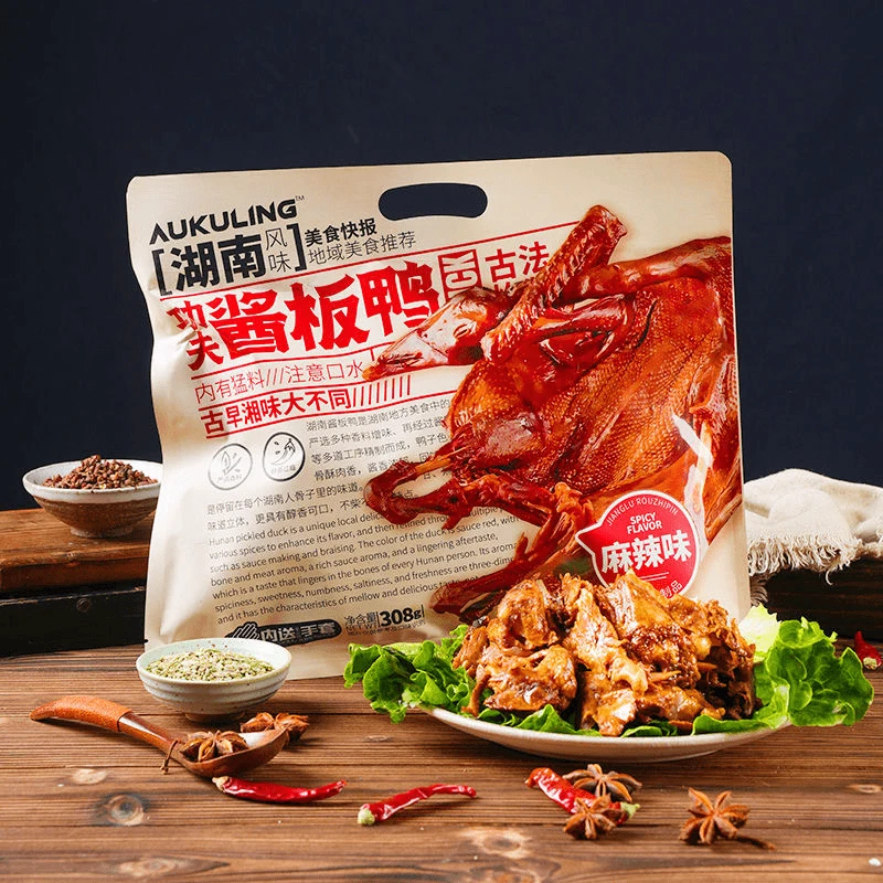 功夫酱板鸭308g湖南风味麻辣卤香味黑鸭味下酒菜肉类熟食即食零食