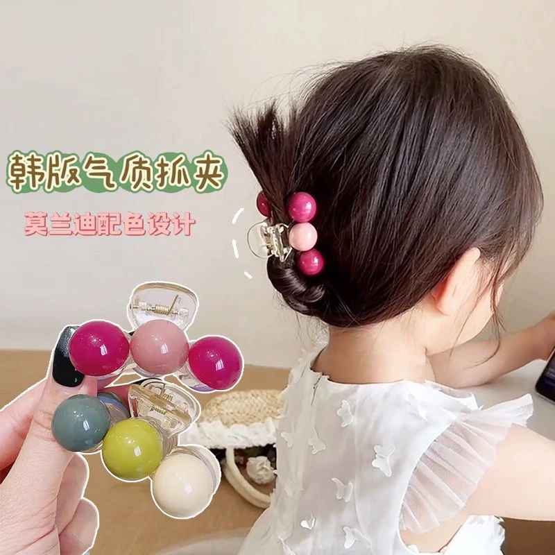 【梦蜜】女童夏日凉快后脑勺抓夹气质珠珠儿童甜美碎发夹小鲨鱼夹