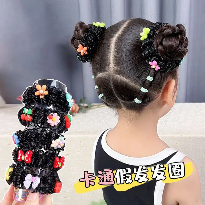 【梦蜜】女童夏日凉爽双丸子头造型卡通假发圈甜美可爱假发丸子头发