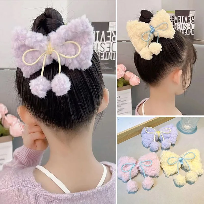 【梦蜜】女童甜美奶油毛绒球球流苏蝴蝶结发夹小女孩马卡龙奶呼呼发