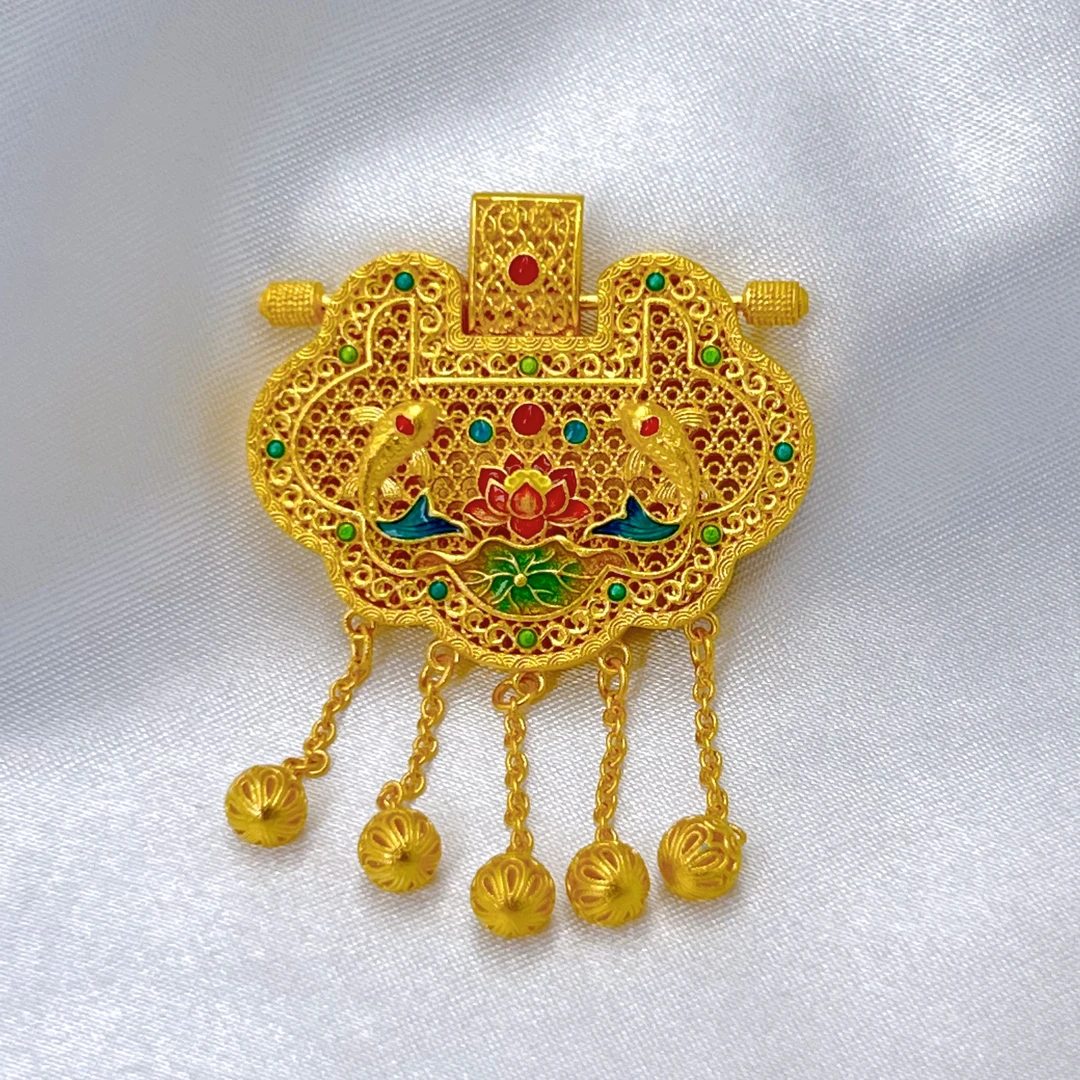 {众鑫汇}足金999 多规格珐琅彩莲年有余吊坠23.62克