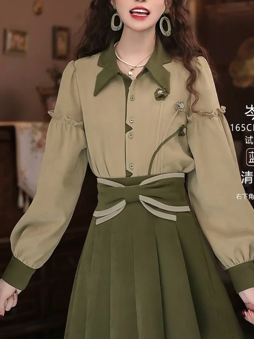 岑岑【扰青】港味复古显瘦气质设计感上衣 5775时尚长袖拼接衬衫