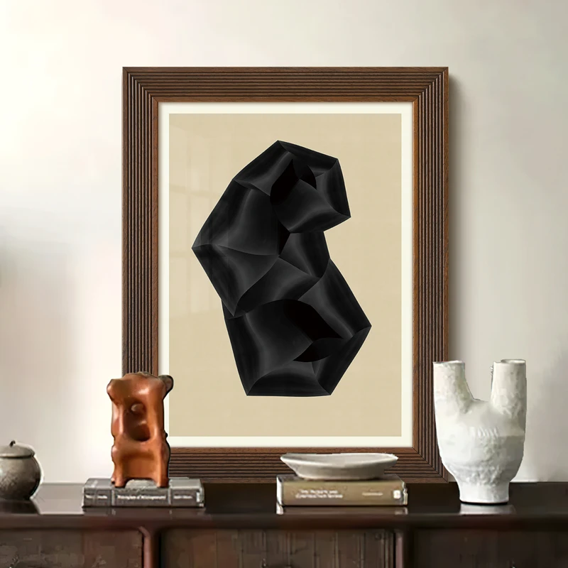 高级感现代法式复古客厅装饰画南洋中古风餐厅玄关黑白抽象挂画