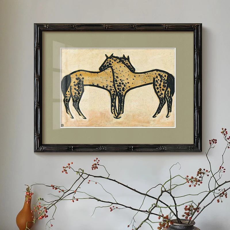 《相拥的马》常玉艺术挂画法式复古客厅装饰画中古风书房走廊壁画