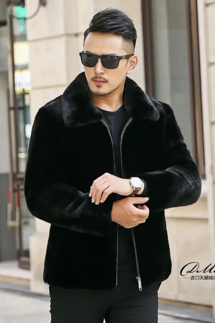 福利款翻领款男士合成貂大衣