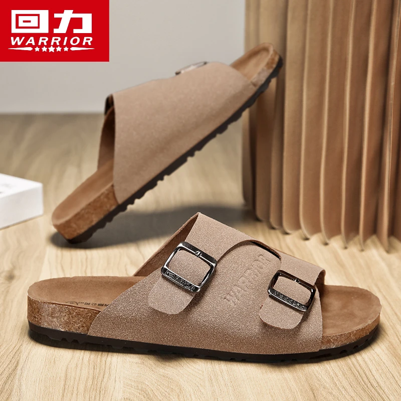 回力男鞋拖鞋秋季外穿一字拖软底休闲沙滩鞋皮软木凉鞋勃肯凉拖鞋