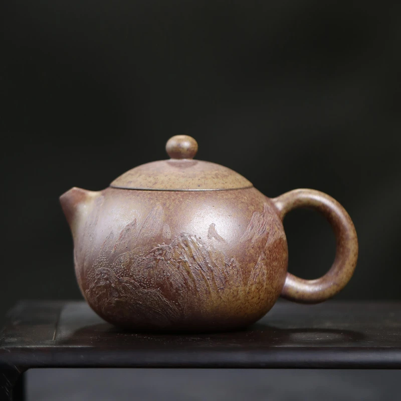 大吉羊柴烧 宜兴紫砂壶 原矿本山绿泥泥绘西施250ml庄杰