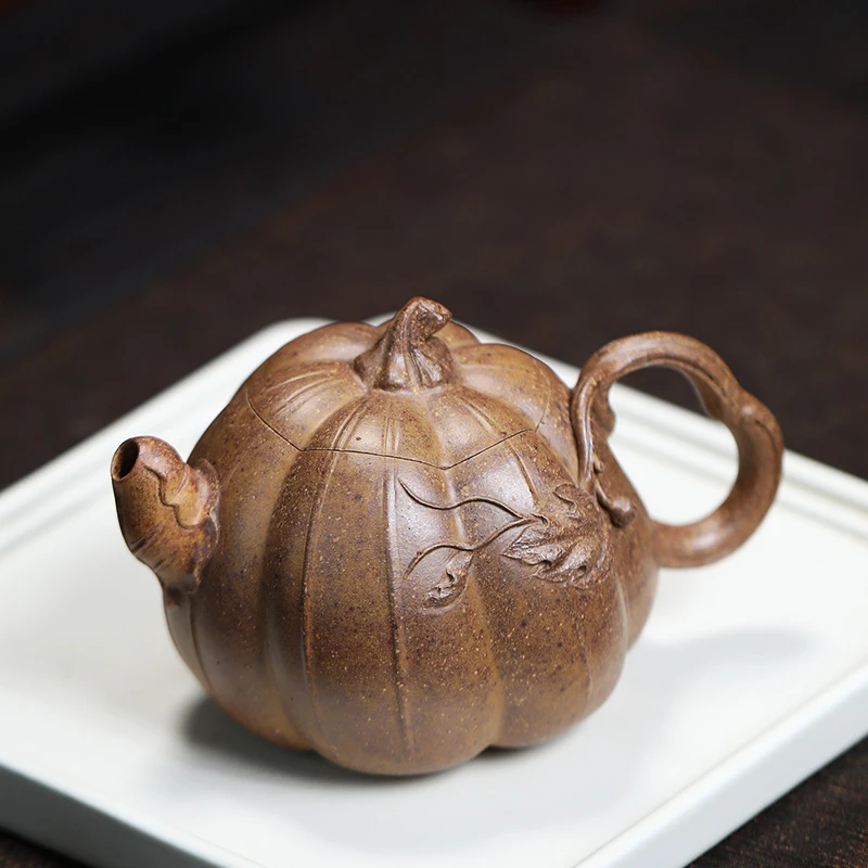 大吉羊柴烧 宜兴紫砂壶茶壶 原矿本山绿泥筋纹福瓜220ml徐顺伟