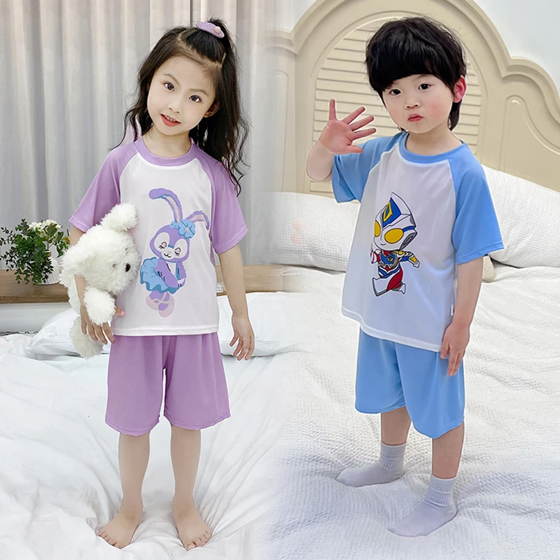 2024新款儿童空调服套装小孩短袖短裤女童家居服宝宝睡衣薄款卡通