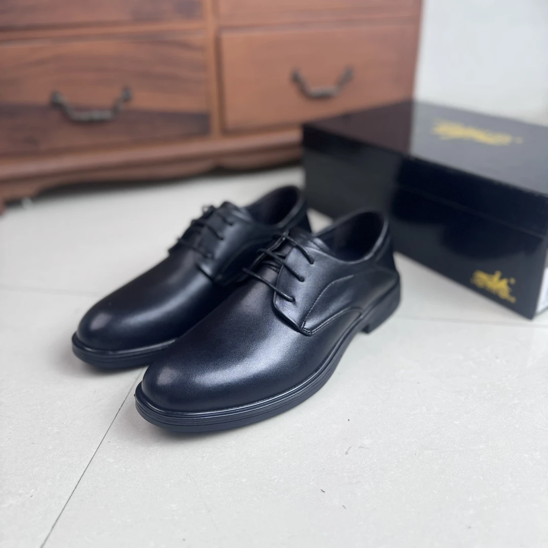 男士黑色真皮舒适百搭系带商务正装休闲男皮鞋单鞋婚鞋春季圆头