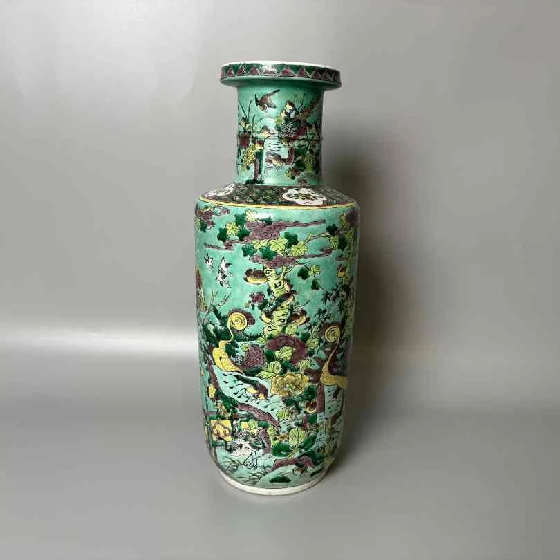 C406晚清粉彩花鸟棒槌瓶