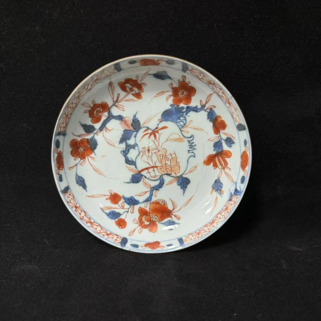 D171清康熙青花矾红花卉盘