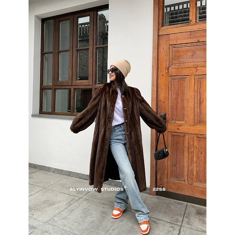 阿颖「复古女神貂」中古水貂进口整貂立领长款貂皮大衣女皮草外套