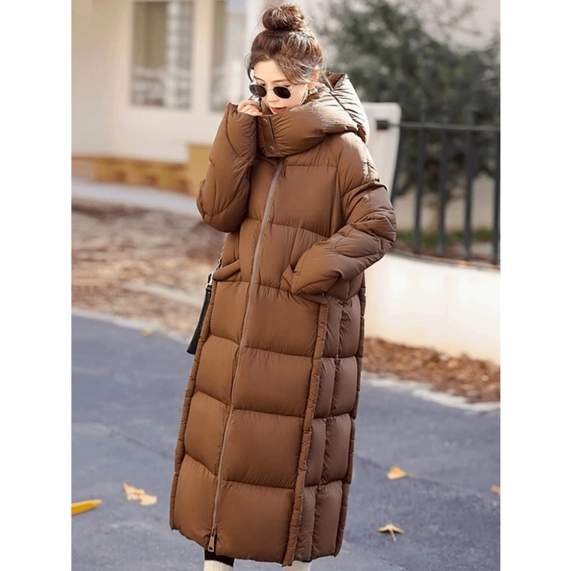 【云朵款】宽松休闲连帽中韩版过膝冬季保暖长款鸭绒羽绒服22409