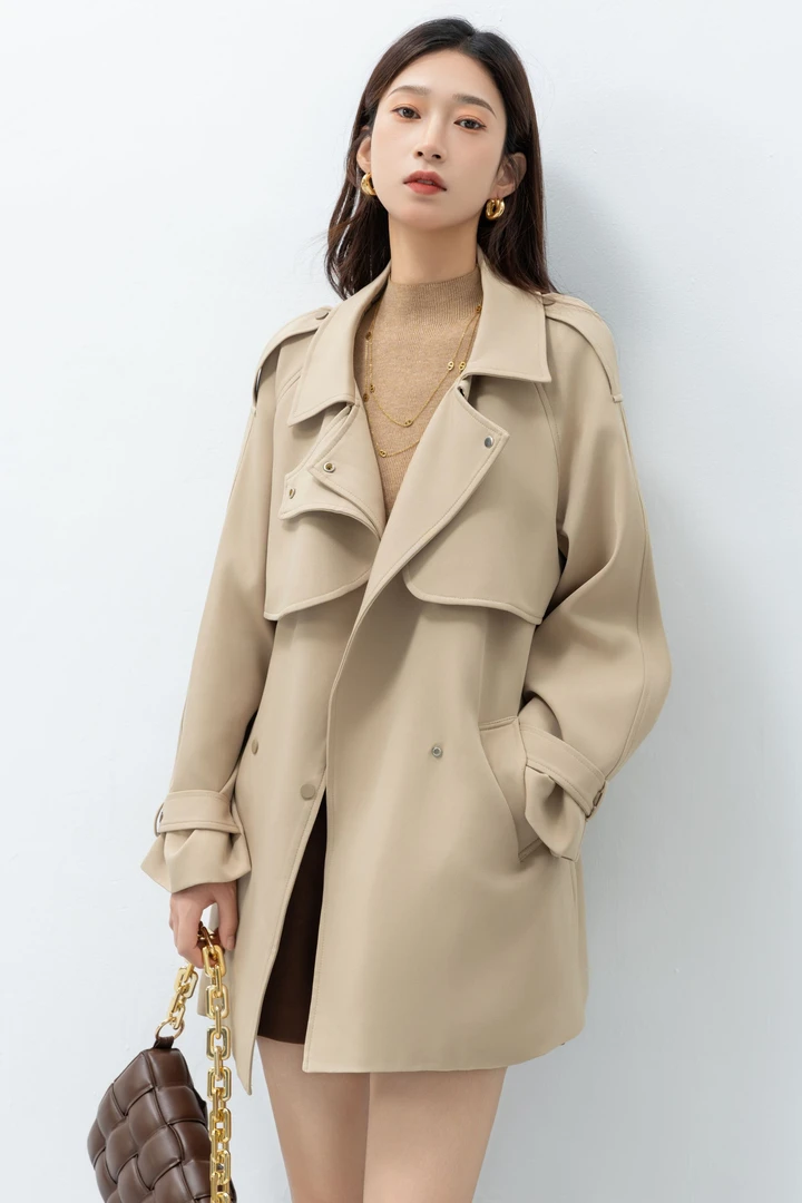 YUEYUE 高级感卡其色春秋韩系宽松中长款风衣外套女XHN8810