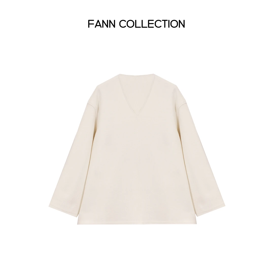 饭饭FANN COLLECTION 秘境 慵懒随性V领宽松毛针织衫FANNA111