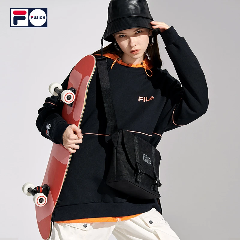 FILA FUSION斐乐潮牌情侣卫衣男女休闲宽松运动套头衫T11U116205F