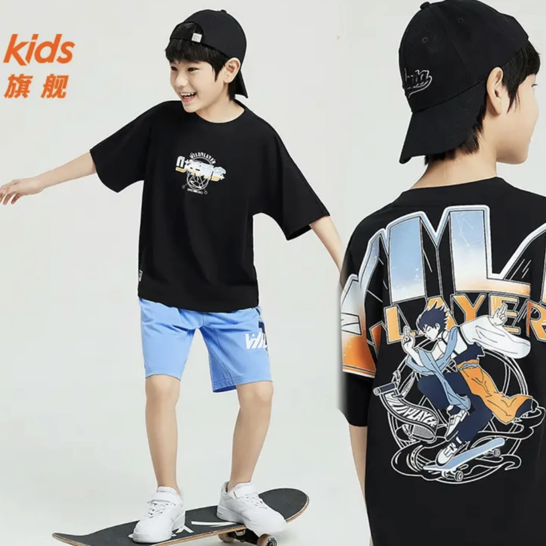 安踏儿童针织短袖衫2024年夏季新款男大童吸汗速干休闲百搭短袖P