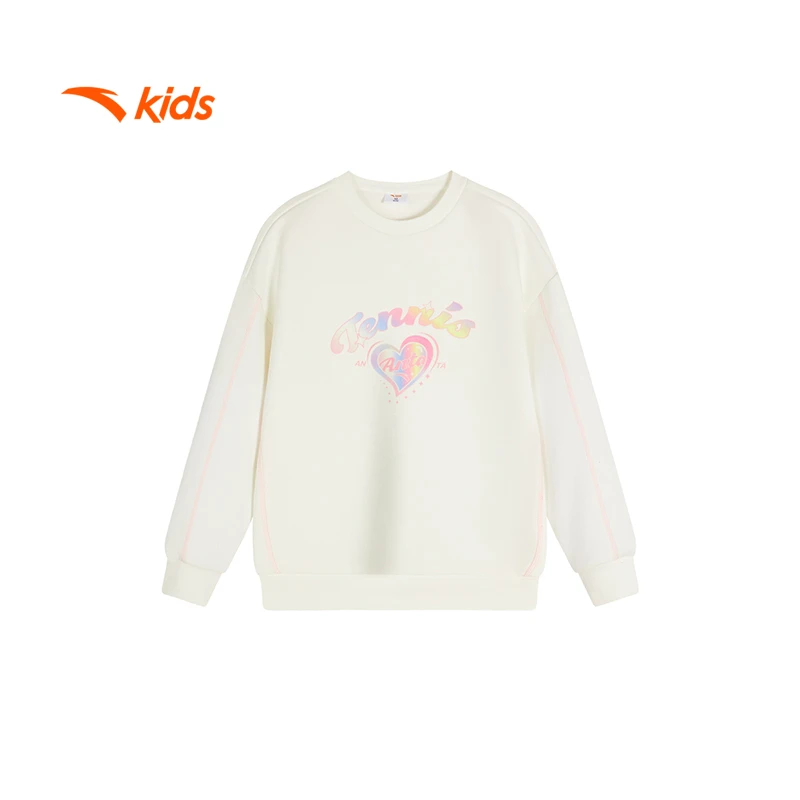 安踏儿童女小童卫衣24秋季新款时尚保暖圆领印花休闲长袖宽松