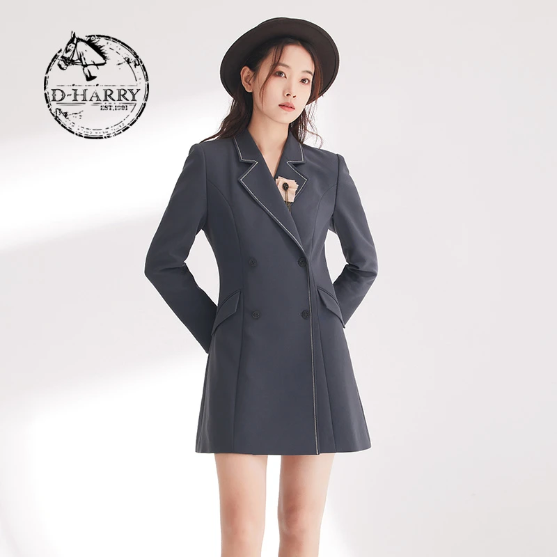 D-HARRY/迪哈利春新款时尚百搭藏青色A字连衣裙DH241J96952D