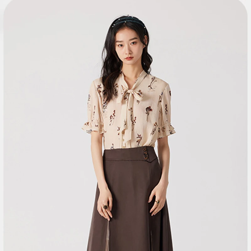 D-HARRY/迪哈利夏新款时尚透气领结花纹短袖衬衫DH242D97251D