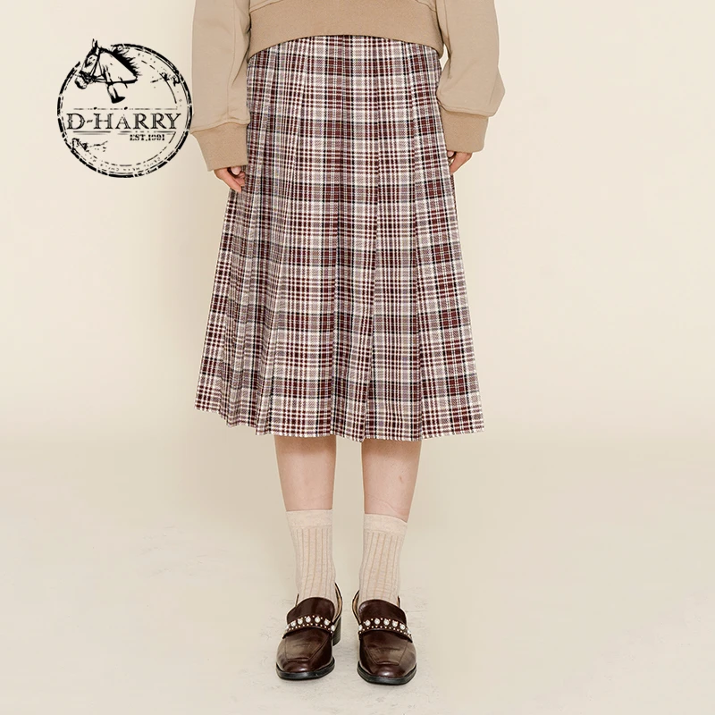 D-HARRY/迪哈利格纹女遮胯百搭中长裙半身裙DH224M95657D