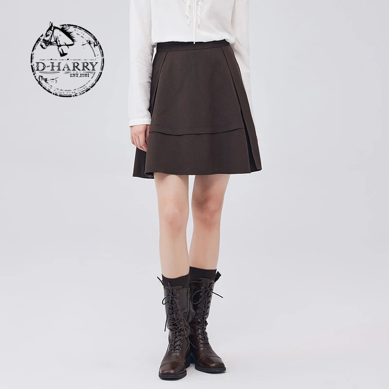 D-HARRY/迪哈利秋气质复古简约高腰A字半身裙DH233M96367D