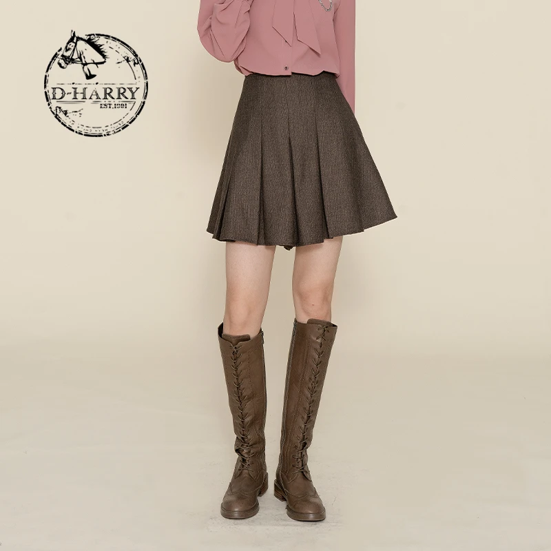 【双12】迪哈利冬款气质复古纯色百褶半身裙DH224L95813T