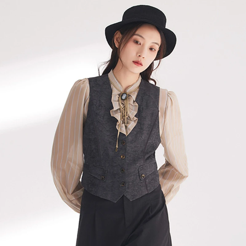 D-HARRY/迪哈利春气质显瘦短款法式设计感马甲DH241Q97016D